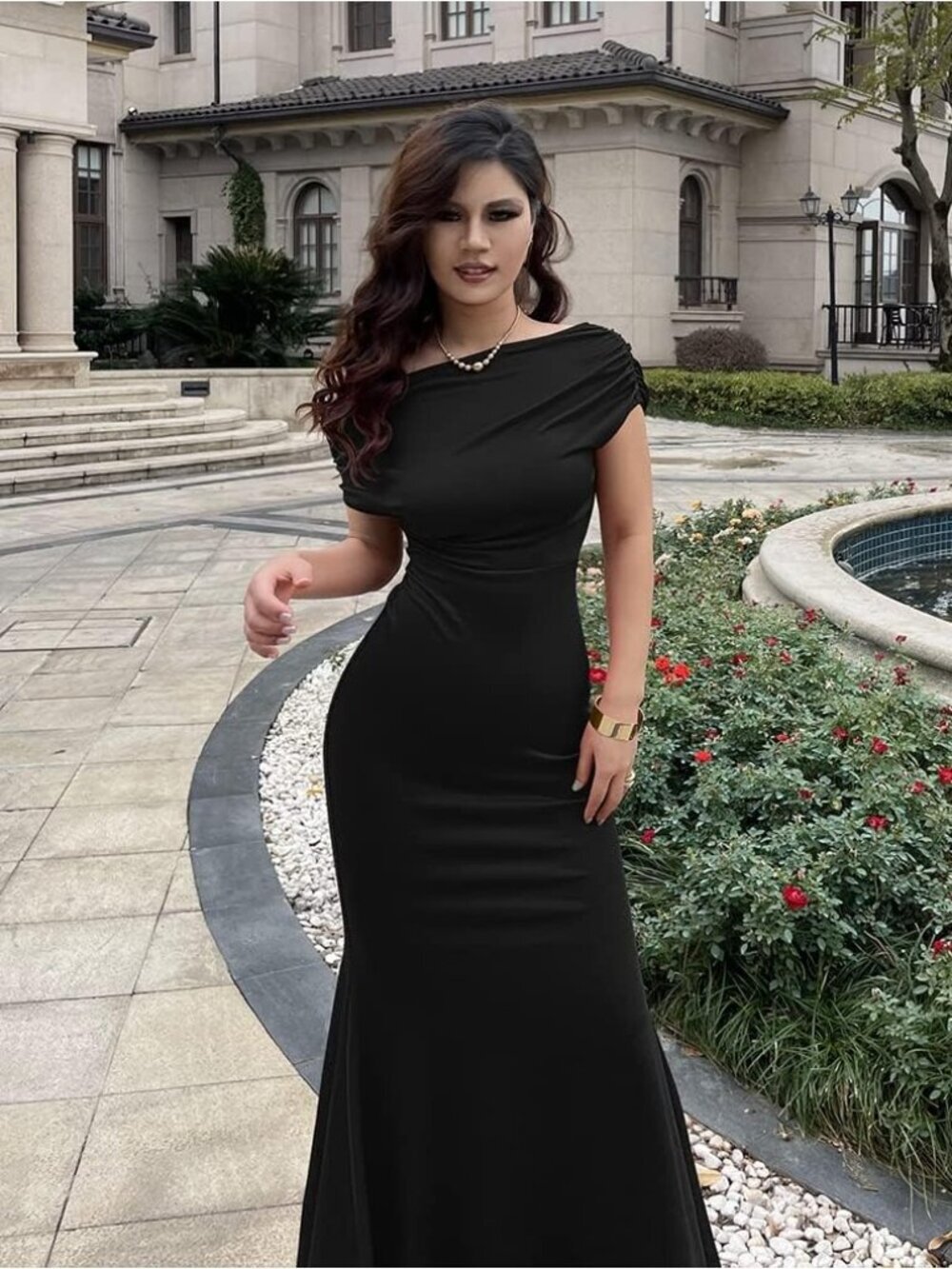 Women's Black Elegant Sleeveless Off Shoulder Bodycon Long Formal Maxi Dress - Picture 3 of 7
